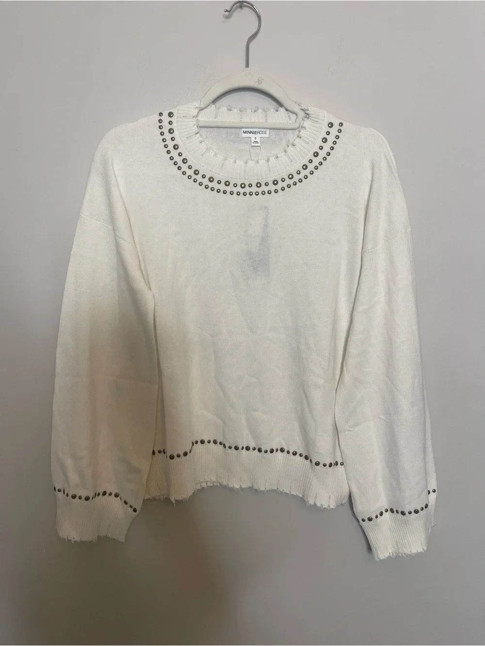 Minnie Rose studded raw edge crew neck oversized sweater NEW SMALL - Picture 9 of 10